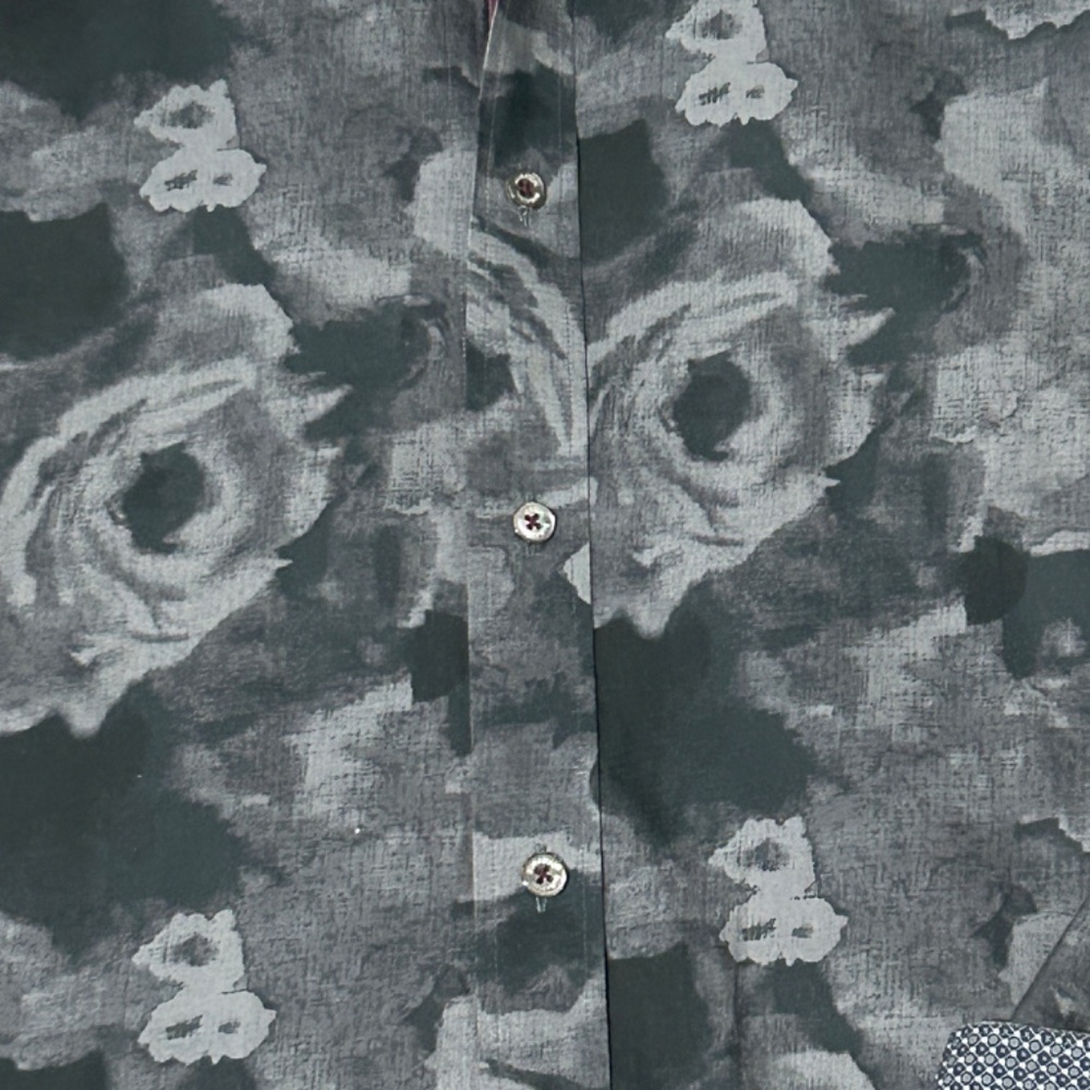 LIKE NEW! Men's Bugatchi Gray/Black Button Down - LARGE - Picture 3 of 8